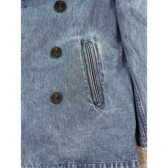 Ralph Lauren Denim Pea Coat Womens Medium Blue Anchor Button Double Breasted 80s - Picture 4 of 14